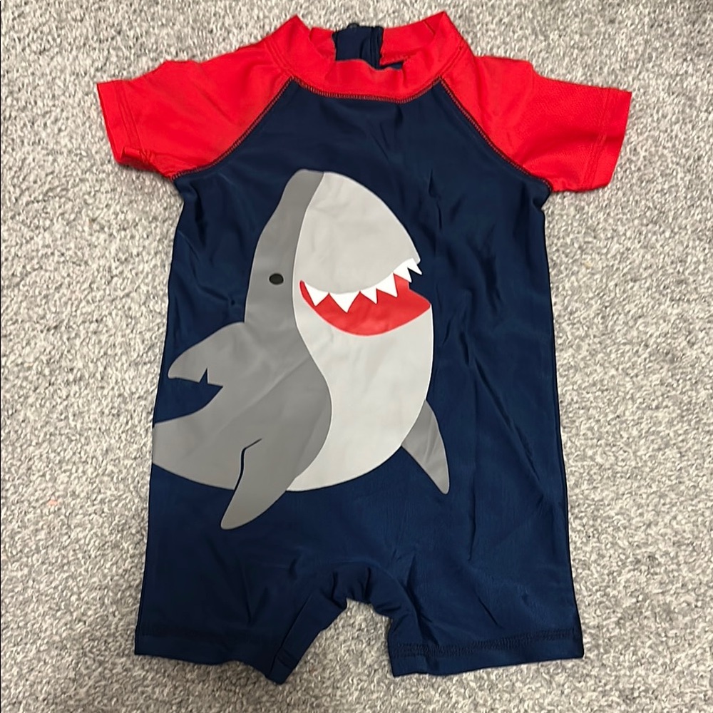 First Impressions Red and Blue Shark Swim Suit 6-9 months